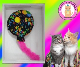 Snuffelballon Happy Birthday met roze staart, belletjes knisper (geur naar wens) 2 op voorraad