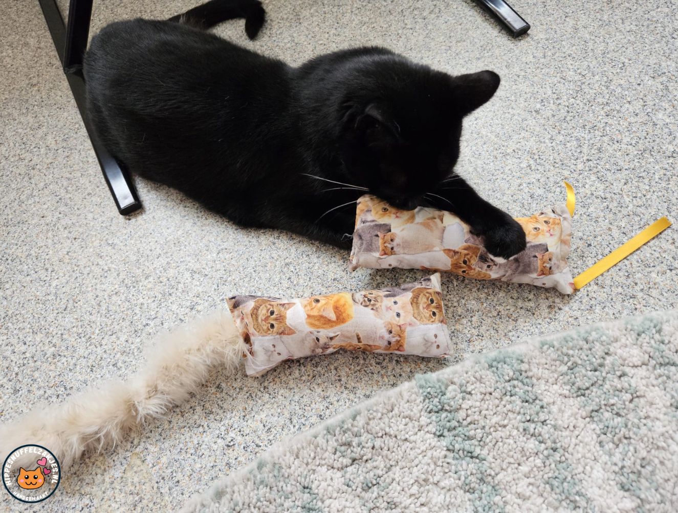 NIEUW/ Snuffelzakjeset Knappe kat met staart en lintjes (gevuld met matatabi)