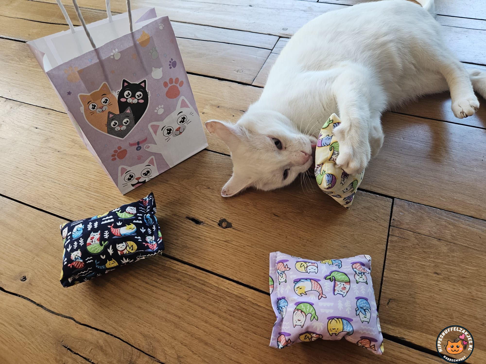 3delige cadeauset Snuffelzakjes Starterspakket  Poesemerminnen (gevuld met catnip, valeriaan en matatabi)
