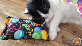 Slaap/speelkussen Happy Birthday (gevuld met mix van catnip én valeriaan)