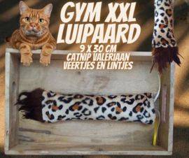 Snuffelzak Gym XXL  Luipaard met veertjes  en lintjes (gevuld met catnip/valeriaan) 3 OP VOORRAAD