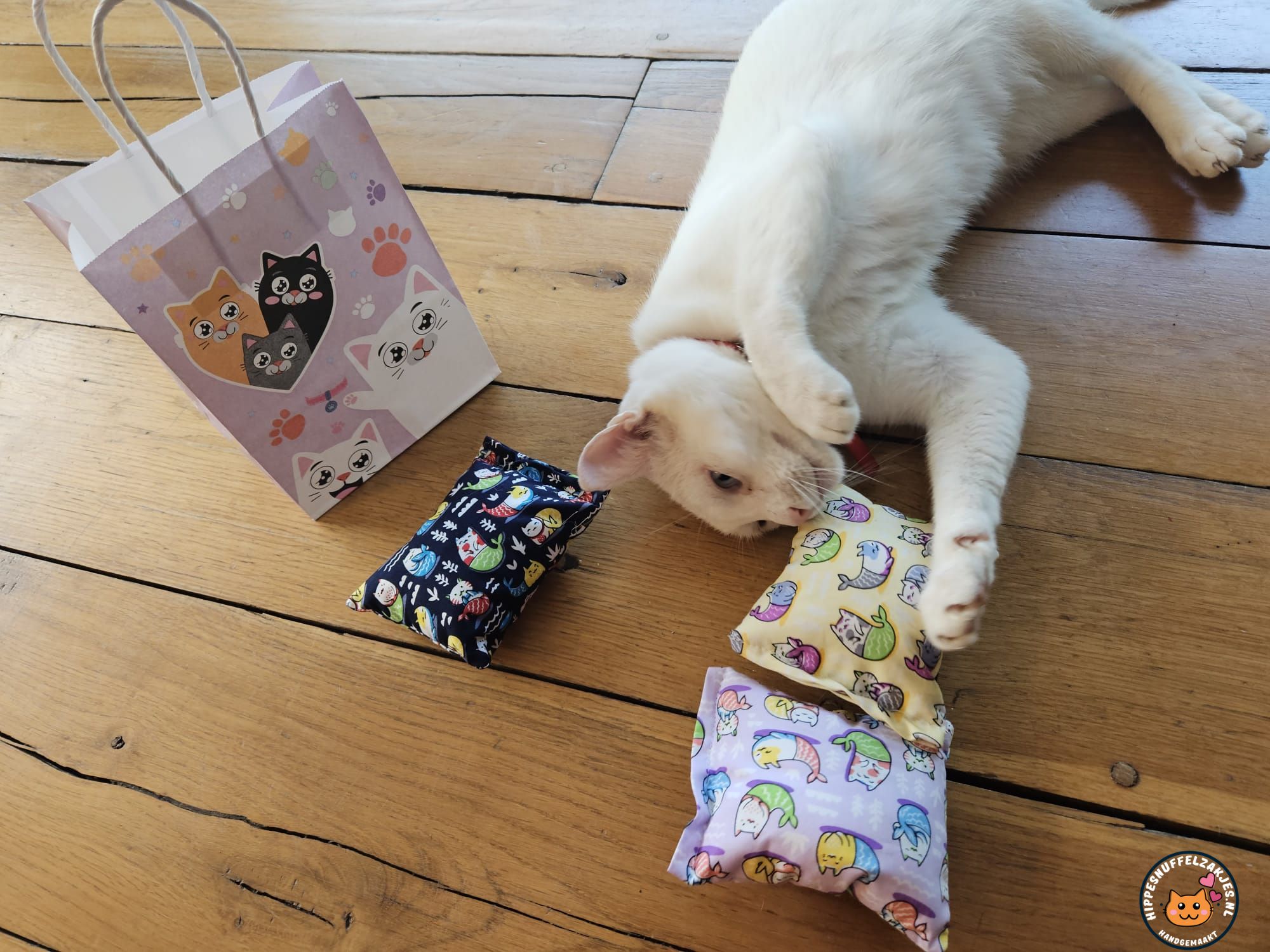 3delige cadeauset Snuffelzakjes Starterspakket  Poesemerminnen (gevuld met catnip, valeriaan en matatabi)