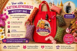 🎁 Mystery Bag Kat – 5 Snuffelzakjes + 2 Cadeautjes | Catnip & Valeriaan | Thaise Stoffen