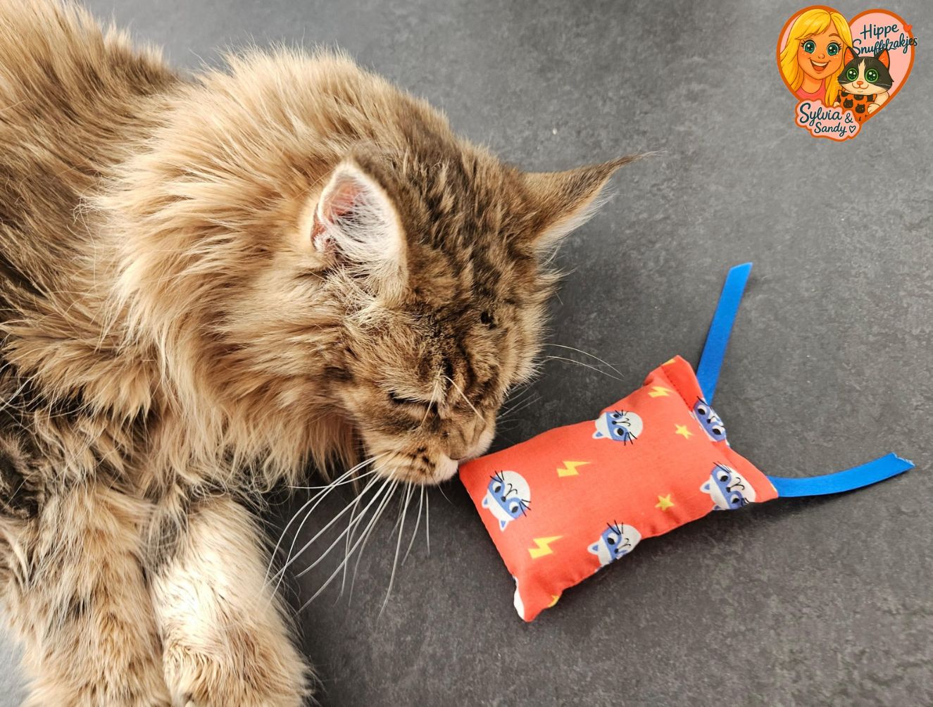 NIEUW/ Snuffelzakje Supercat met blauwe lintjes (gevuld met geurexplosie)