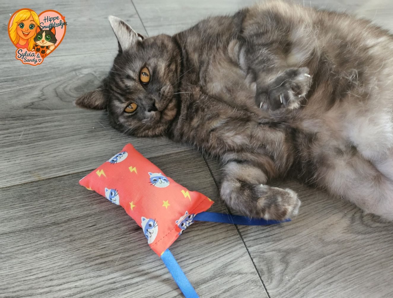 NIEUW/ Snuffelzakje Supercat met blauwe lintjes (gevuld met geurexplosie)