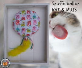 Snuffelballon Kat & muis met lintjes, belletjes, knisper  Geur naar wens (20 cm rond) 3 op voorraad