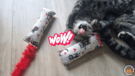 NIEUW/ Snuffelzakjeset Kittylove met staart en lintjes (gevuld met catnip)