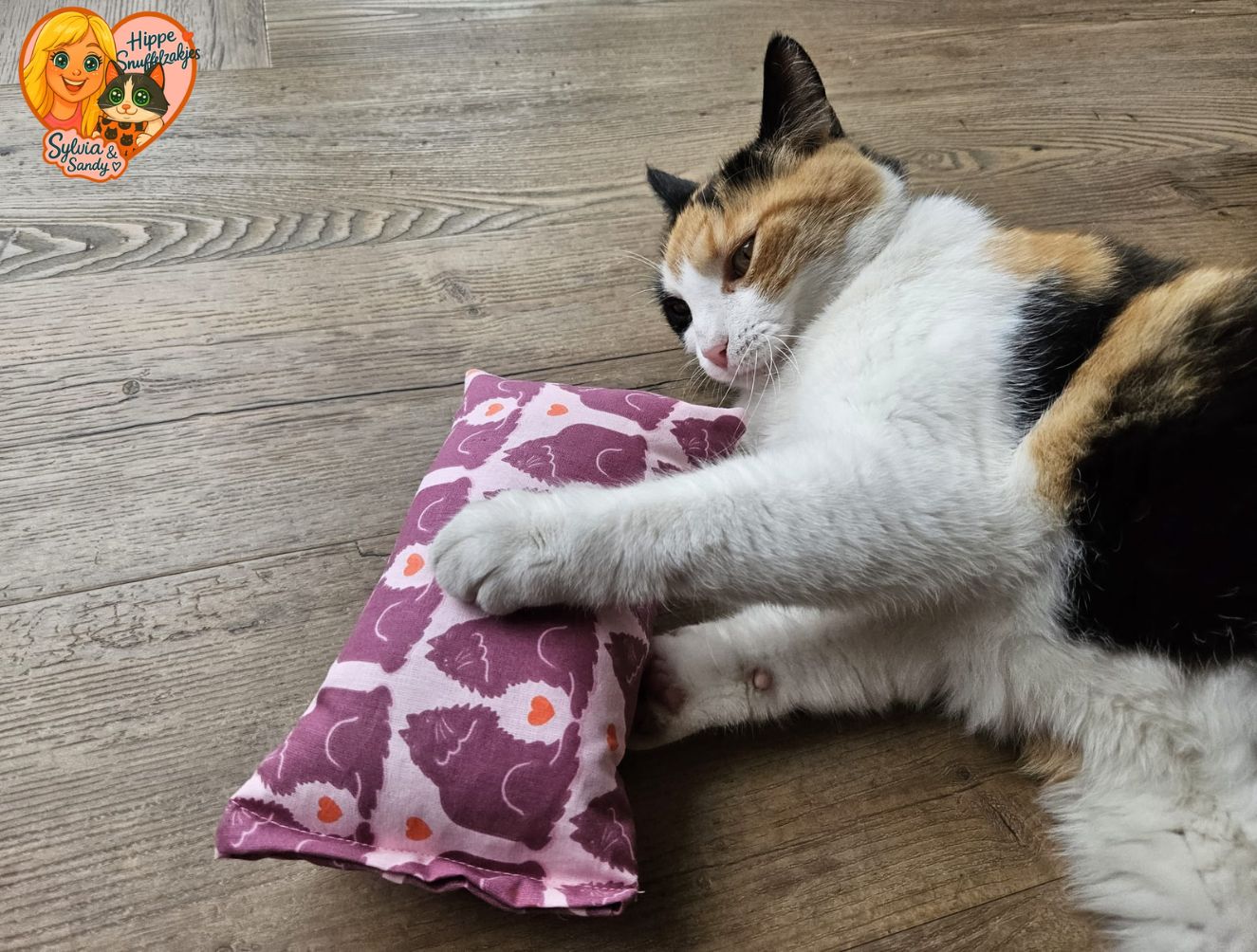 NIEUW/ Slaap/speelkussen Verliefde katten (gevuld met matatabi)