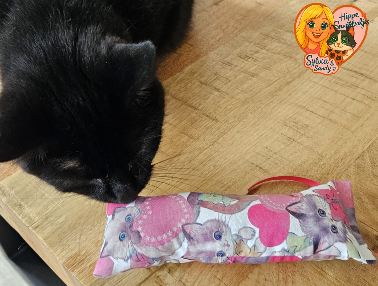 Snuffelzakje gym Lief poesje roze met lintjes (gevuld met valeriaan)