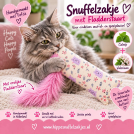 😻 Snuffelzakje met Fladderstaart – Vrolijke Kattenprint– Catnip én valeriaan Editie