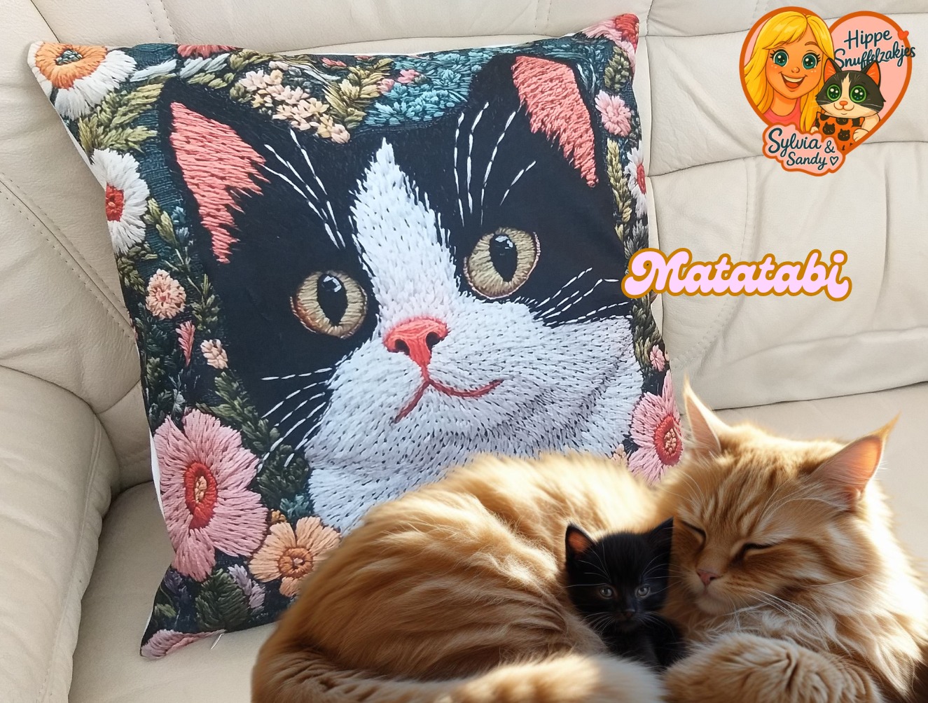 NIEUW/ SnuffelKUSSEN Zwart/wit kat (gevuld met dubbele matatabi)