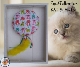 Snuffelballon Kat & muis met lintjes, belletjes, knisper  Geur naar wens (20 cm rond) 3 op voorraad