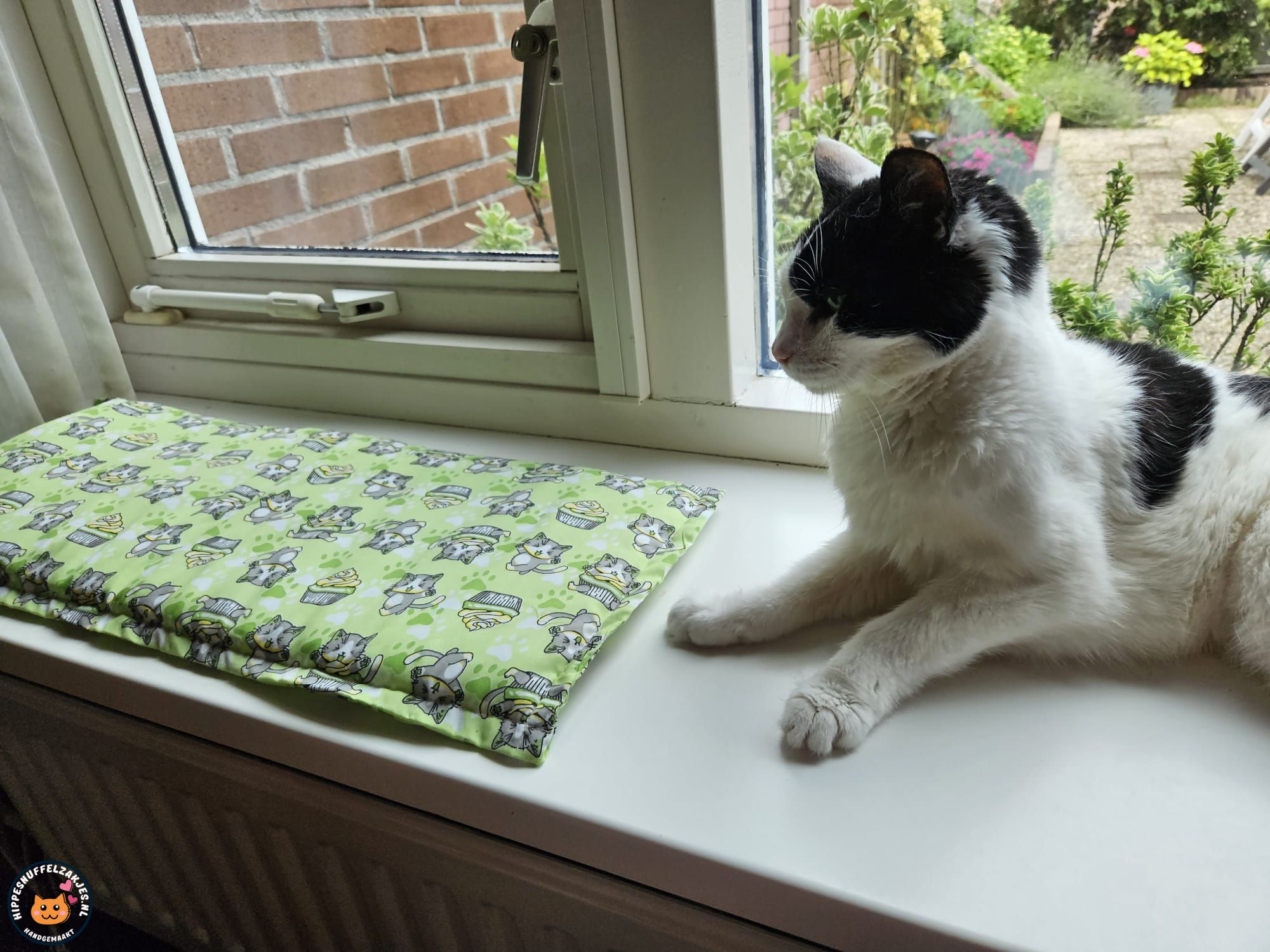 Vensterbankkussen Cupcake Cat groen 26x60 (gevuld met catnip)