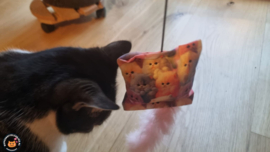 Pakmedan Fantasy Cats met roze staart (gevuld met geurexplosie, knisper en belletje)