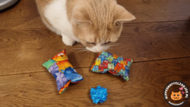 2 delige set snuffelzakjes Verrassing (gevuld met catnip en valeriaan) + 2 cadeautjes