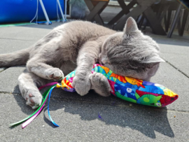 Snuffelzak Gym XXL Disco met lintjes (gevuld met catnip én valeriaan) 4 OP VOORRAAD