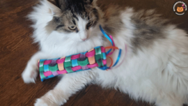 GEMAAKT VAN EXTRA STEVIGE STOF Snuffelzakje gym Trappelaar met lintjes (catnip én valeriaan)