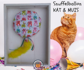 Snuffelballon Kat & muis met lintjes, belletjes, knisper  Geur naar wens (20 cm rond) 3 op voorraad