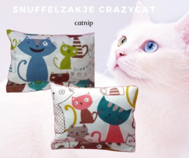 2 delige set snuffelzakjes Crazy Cat blauw+roze (gevuld met catnip)