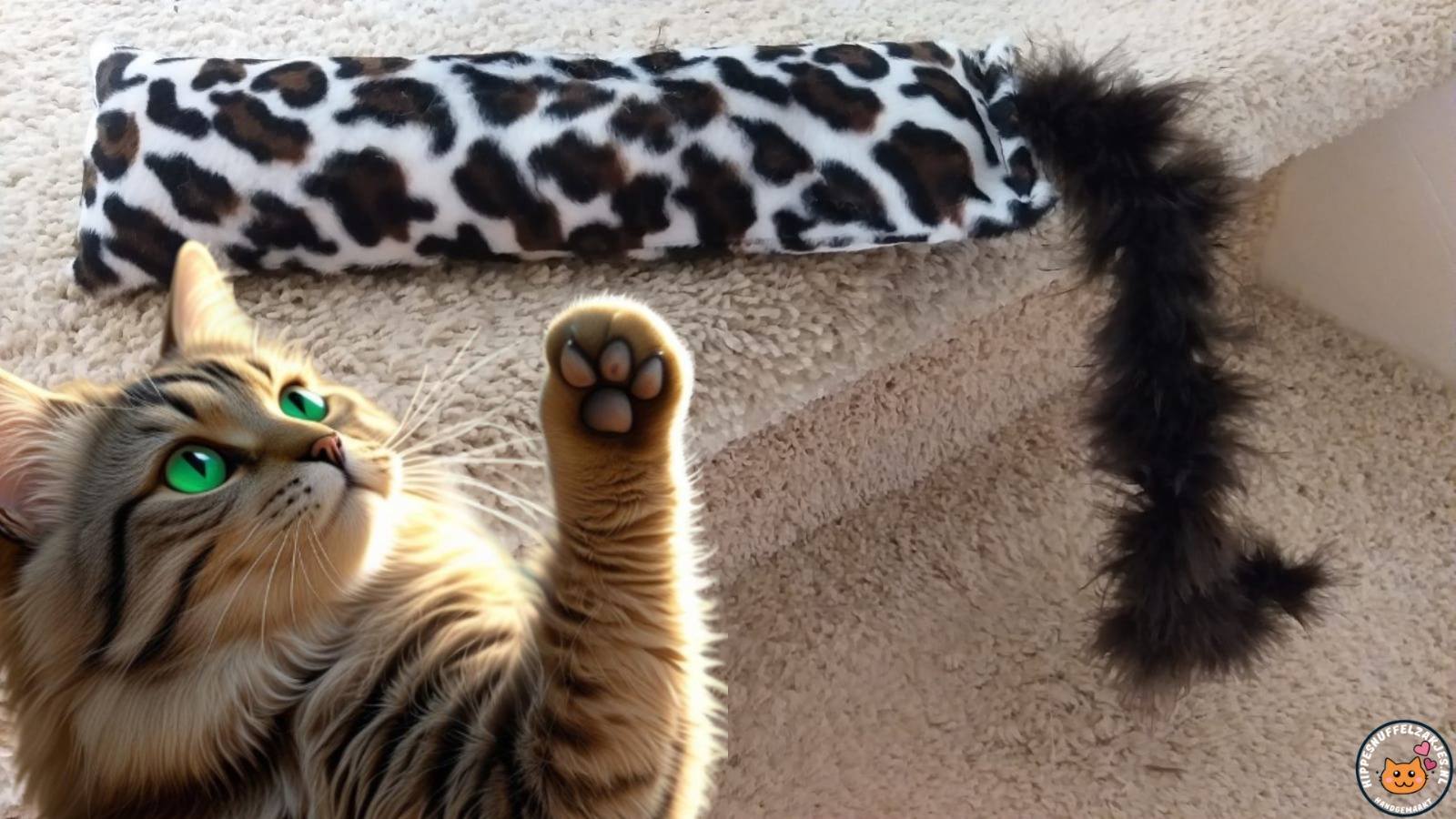 Snuffelzak Kat XXL – Wildprint met Staart (Catnip & Valeriaan)