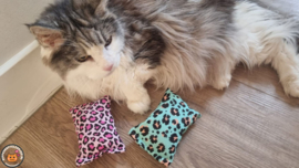 NIEUW/ 2 Snuffelzakjes Vrolijke Panter (gevuld met catnip én valeriaan)