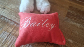 Rood Snuffelzakje met de Naam Bailey erop 😻
