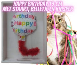 Snuffelballon Happy Birthday met staart, belletjes knisper (gevuld met catnip én valeriaan)