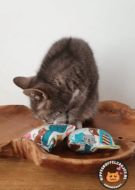 2 delige set  snuffelzakjes Crazy Cat blauw+roze (gevuld met matatabi)