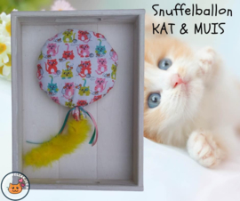 Snuffelballon Kat & muis met lintjes, belletjes, knisper  Geur naar wens (20 cm rond) 3 op voorraad