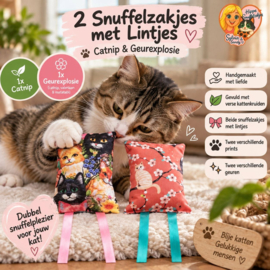 2 Snuffelzakjes met Lintjes – Catnip & Geurexplosie 😻
