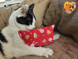 Slaapspeelkussen Kat – Rode Kattenprint (Handgemaakt met Matatabi, Belletje en Knisper)