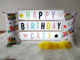 Verjaardag Snuffelzakjeset Happy Birthday met staart en lintjes (gevuld met catnip)