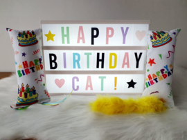 Verjaardag Snuffelzakjeset Happy Birthday met staart en lintjes (gevuld met catnip én valeriaan)