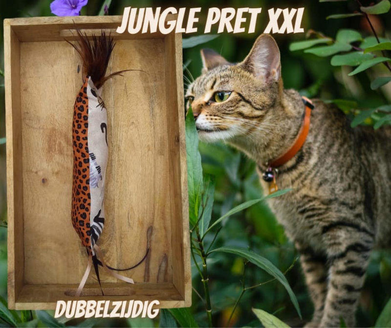 Dubbelzijdig Snuffelzak Gym XXL Jungle pret met lintjes en veertjes(gevuld met catnip/ valeriaan) 1 op voorraad, op=op