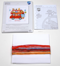 Vervaco Telpakket kit Vrolijke dierenbende op de bus