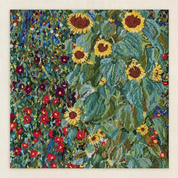 DMC Kruissteek kit Farm garden with sunflowers - Museum Collectie