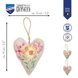 Vervaco Deco hartje kit Wilde bloemen - set van 3