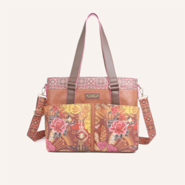 Multifunctionele shopper Peruvia bruin/roze