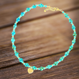 Ketting gold heart blue