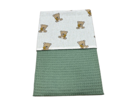 Baby deken  60x90 cm oud groen teddy beer