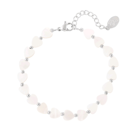 ARMBAND Zilver met Witte Hartjes