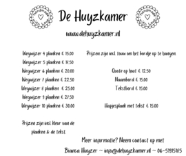 Prijslijst De Huyzkamer