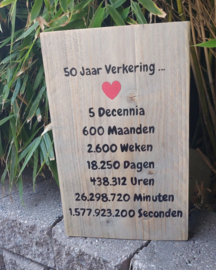 Tekstbordje "50 jaar Verkering"