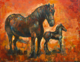 Horse and foal - reproduction on art poster