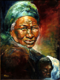 GHANAIAN GRANDMA with GRANDCHILD - original size 79-59 cm