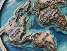 Wandbord wereldkaart 3D met epoxy