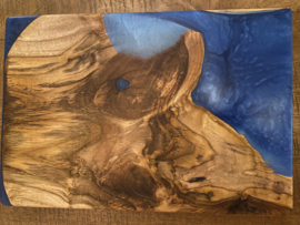 Teak wood and blue epoxy serving tray