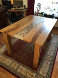Oak wood and epoxy river table with base
