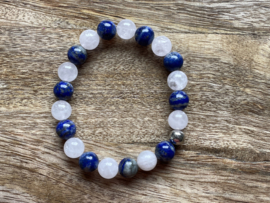 Lapis Lazuli en roze kwarts mannen armband