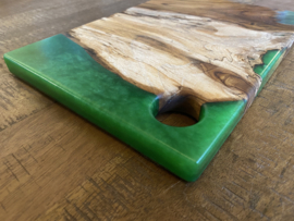 Serveerplank Teakhout met groene epoxy